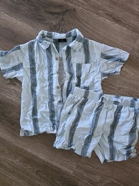 Volcom Light Blue and Gray Striped Kids Pajama Set